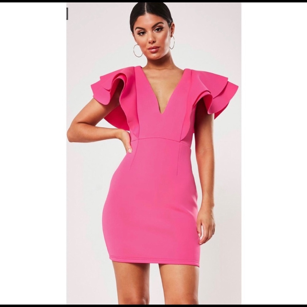 ❤️ Missguided Pink Mini Scuba Ruffle Dress Size 6 NEW ❤️